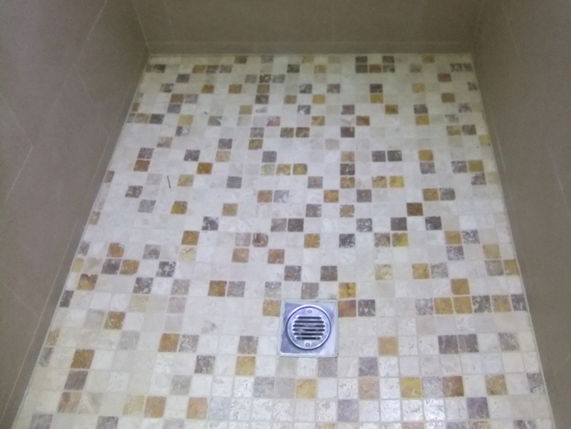 Mosaic tiled shower floor