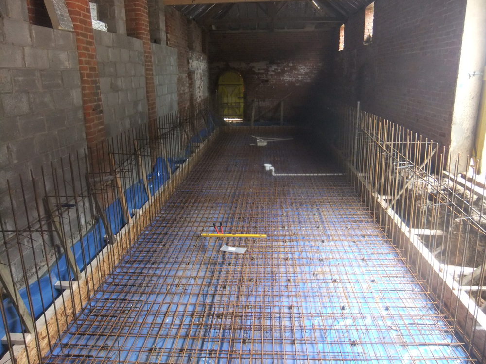 Steel reinforcing bars and shuttering all in place