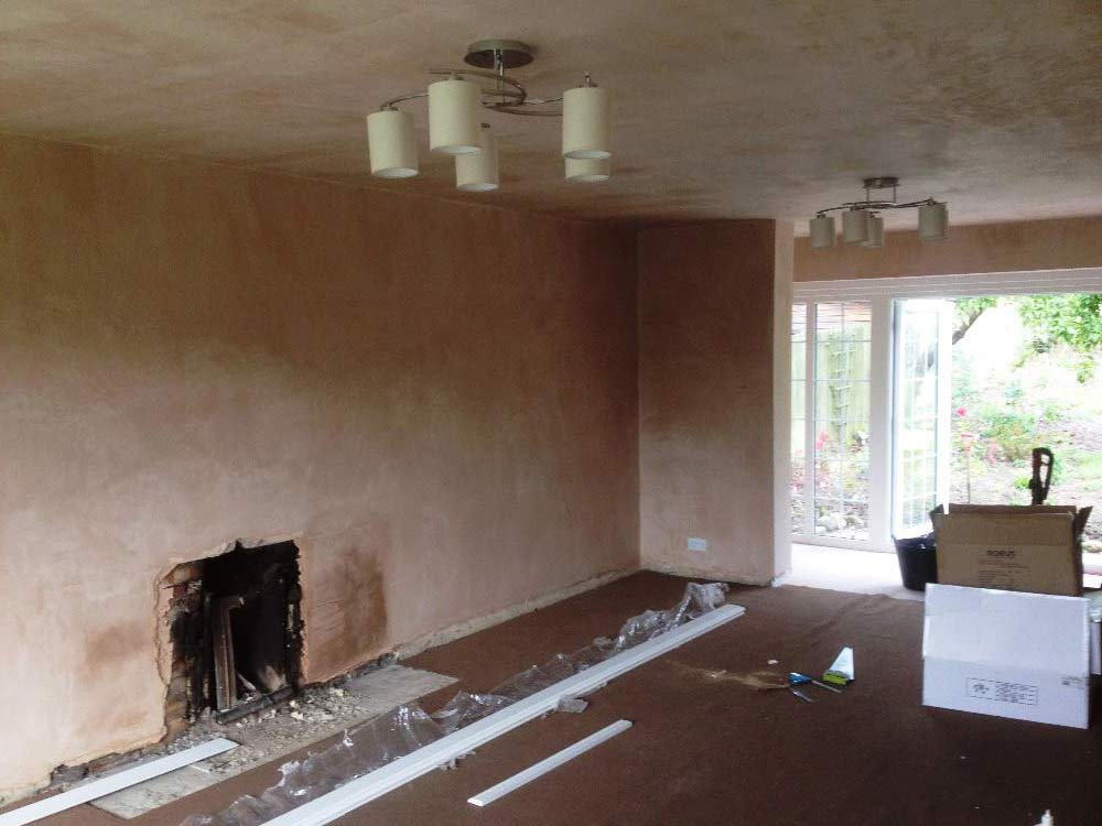 Plastered wall and ceiling