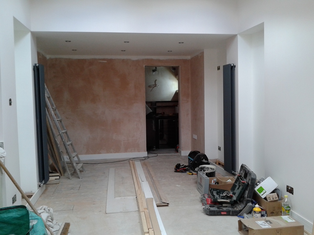 New walls, plasterboarded and skimmed